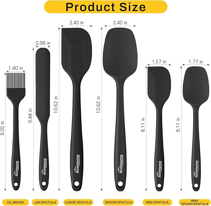 NileHome Silicone Spatula Set, 6 Pieces Food Grade Kitchen Utensils with Silicone Brush Heat Resistant BPA-free Rubber Spatula for Scraping, Baking, Cooking, Mixing - Image 2