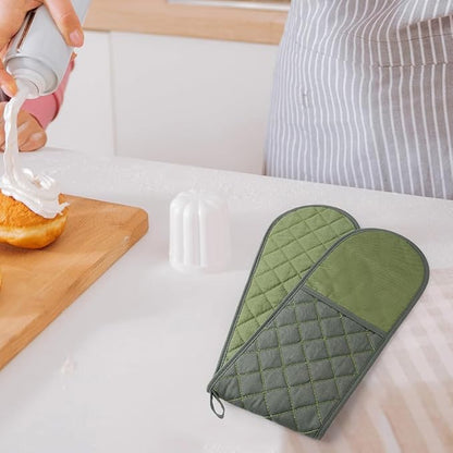 AUAUY Green Double Oven Mitts, 250°C/482°F Heat Resistant BBQ Mittens with Ropes, Silicone Non-Slip Design Kitchen Mittens, Cooking Glove Kitchen Accessories for Cooking Baking Grilling - Image 6