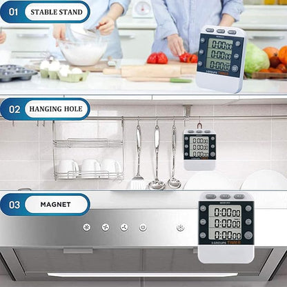 Digital Dual Kitchen Timer for Cooking, 3 Channels Count Down/up Triple Multi Timers for Food, Magnetic Memory-Preset Large-Display Adjustable Alarm Volume, 3A Battery Included - Image 5