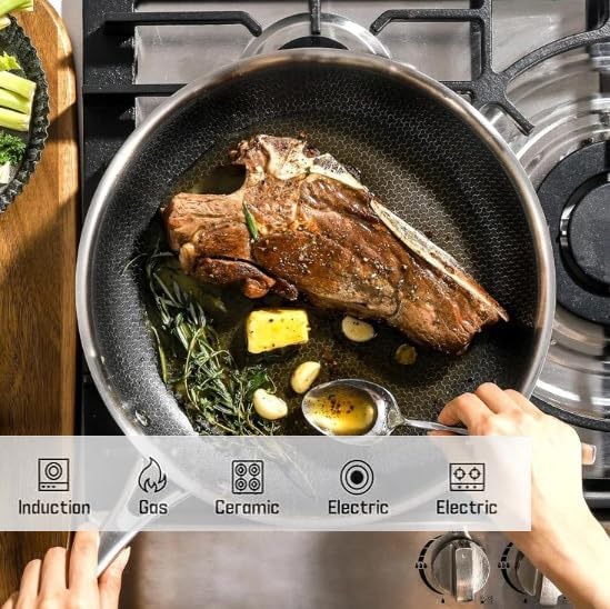 Toutrop Hybrid Stainless Steel Cookware Set-6QT Sauté Pan with Lid,10 Inch Nonstick Frying Pan,Induction Compatible,PFOA Free,Dishwasher & Oven Safe