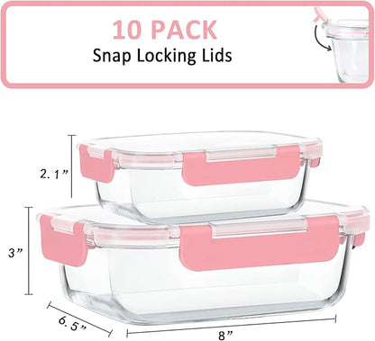 M MCIRCO [10-Pack Meal Prep Containers with Snap Locking Lids, Glass Airtight Lunch, Food Storage Containers, Microwave, Oven, Freezer and Dishwasher Friendly, Pink - Image 2