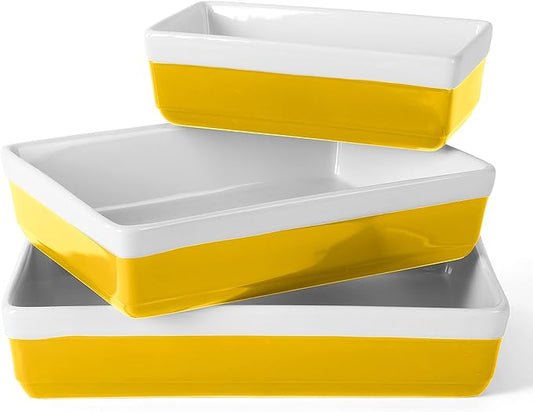 MARTHA STEWART 3-Piece Oven to Table Stoneware Bakeware Set – Baking Dish & Casserole Set – Yellow – Durable Oven-Safe Bakeware for Baking and Serving by MarthaStewart