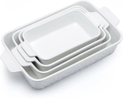 Dafuceramic Casserole Dishes for Oven, Baking Dishes, Ceramic Bakeware Sets of 4, Rectangular Baking Pan Set with Handles for Baking, Casserole, Kitchen, Wedding Gift,White by Dafuceramic