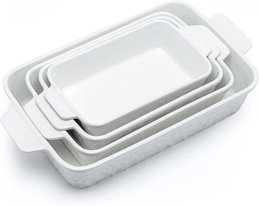 Dafuceramic Casserole Dishes for Oven, Baking Dishes, Ceramic Bakeware Sets of 4, Rectangular Baking Pan Set with Handles for Baking, Casserole, Kitchen, Wedding Gift,White by Dafuceramic
