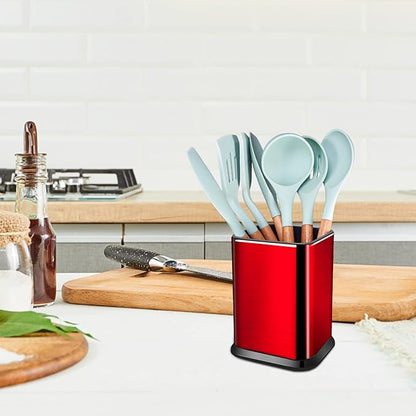 RedCall Stainless Steel Kitchen Utensil Holder for Countertop, Spoon Spatula Organizer,Modern Rectangular Large Cooking Utensil Caddy Counter,Utensil Crock (Stainless Steel Red) - Image 7