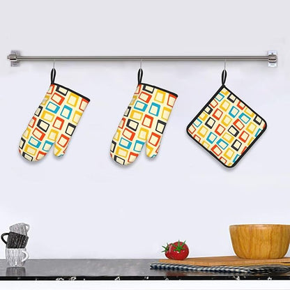 Mid Century Modern Oven Mitts and Pot Holders Sets of 3 Retro Heat Resistant Non Slip BBQ Gloves for Cooking Grilling Baking Kitchen Decor - Image 6