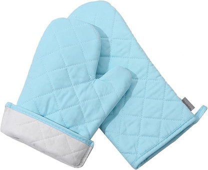 Oven Mitts and Pot Holders 4 pcs Set,High Heat Resistant 500 Degree Extra Thicken Long Kitchen Cotton Oven Glove for Cooking (12 Inch,Light Blue) - Image 5