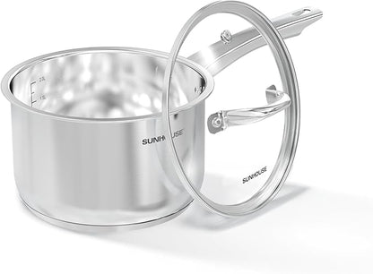SUNHOUSE – 3 Quarts Stainless Steel Sauce Pan with Lid - PFOA-Free, Stainless Steel Sauce Pan, Advanced Impact Bonding Induction Base, Stay-Cool Handle, Compatible with All Cooktops by SUNHOUSE
