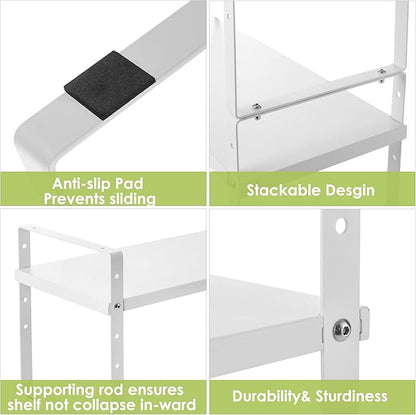 Across-Star Expandable Cabinet Shelf Organizer Rack, Stackable Kitchen Counter Storage Shelves Stand, Adjustable Height Pantry Shelf Spice Rack (White, 2 Pack) - Image 6