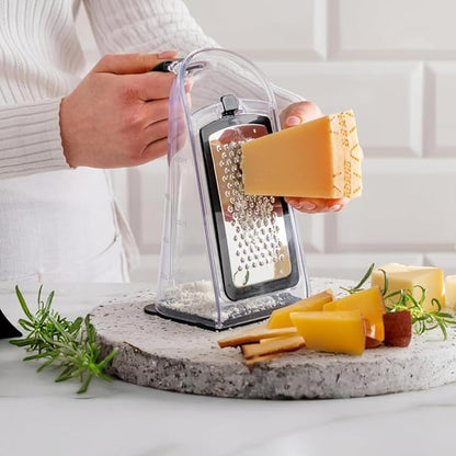 GINSU Plastic 3-in-1 Ergonomic Grater – 5x4x8in Multifunctional Cheese, Vegetable & Fruit Grater with Non-Slip Base and Comfortable Handle for Easy Kitchen Prep - Image 3