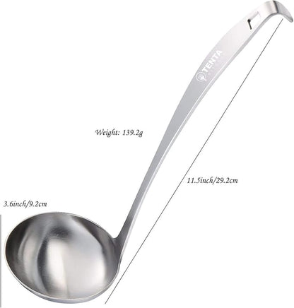 Tenta Kitchen 3oz/85ml Stainless Steel Small Soup Ladle Spoon Stainless Steel,11.5"x 3.6" – One-piece Professional Ladle With Hook And Hole For Convenient Hanging