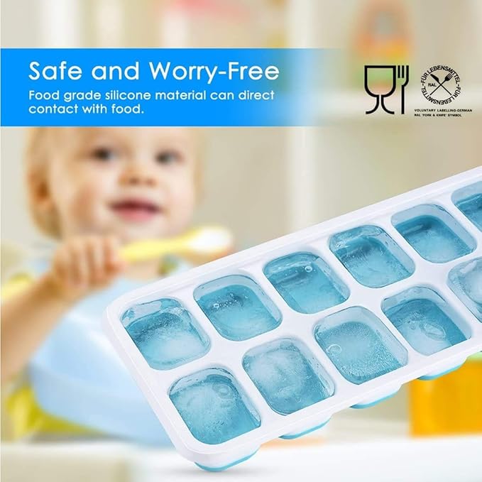 Ice Cube Trays, Silicone Easy-Release and Flexible 14-Ice Trays with Spill-Resistant Removable Lid, BPA Free, Durable and Dishwasher Safe, 2 Pack - Image 4