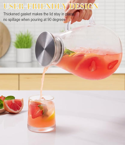 Glass Pitcher, 86oz Glass Water Pitcher with Lid and Handle, Large Borosilicate Hot/Cold Water Jug for Iced Tea, Sangria and Juice Beverage - Image 3