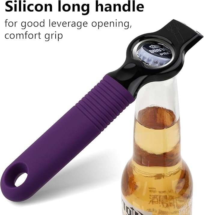 2-Pack Magnetic Beer Bottle Opener & Soda Can Opener, 2-in-1 Bottle Opener and Can Tab Opener Tool for Bartender, Long Nails, Arthritis, Silicone Handle with Build in Magnet - Dark Purple - Image 4