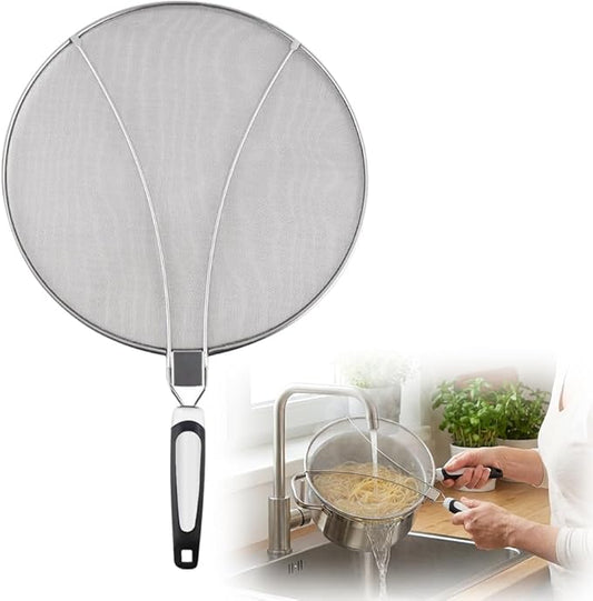 Stainless Steel Grease Splatter Guard, 11-Inch Fine Mesh Cover with Adjustable Comfort Grip Handle, Oil Splash Screen for Frying Pan, Cooking Pots, Skillet (1) by WUSAIRX