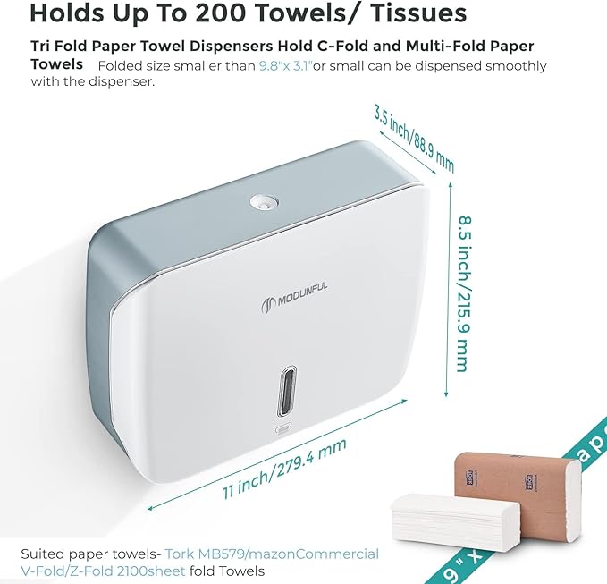 Paper Towel Dispenser Wall Mount: No Drill Adhesive Z-fold Multifold Paper Towel Dispenser, Compact Design for Family Bathrooms & Small Spaces, Locking Feature - Image 3