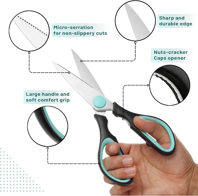 Mr. Pen- All Purpose Kitchen Shears with Protective Sheath, 8 Inch, Dishwasher Safe, Stainless Steel Food Scissors with Micro-Serrated Blades, Soft Grip Comfort Handle, Durable Utility Kitchen Shears - Image 3