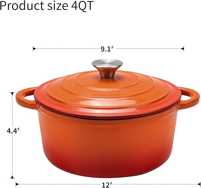 Enameled Cast Iron Dutch Oven - 4QT Pot with Lid,Oven Safe to 500°F,Heavy-Duty Cookware for Sourdough Bread Baking,Braising,Stews,Roasting Orange - Image 3