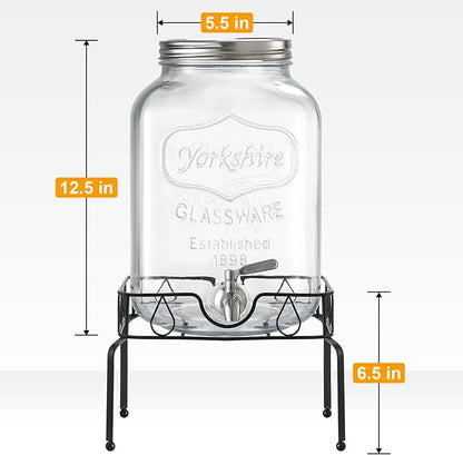 2 Gallon Glass Beverage Dispenser with Stand and Lid, 18/8 Stainless Steel Spigot - Glass Drink Dispensers for Parties - Mason Jar Drink Dispensers with Lids - Image 2