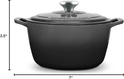 ROSSALLINI Signature Enameled Cast Iron Dutch Oven, Non-Stick Serving Pot with Tight Fitting Lid for Perfect Roasting, Baking, Sauteing, and Bread Making | 2Q (1.9L) - Oyster Grey