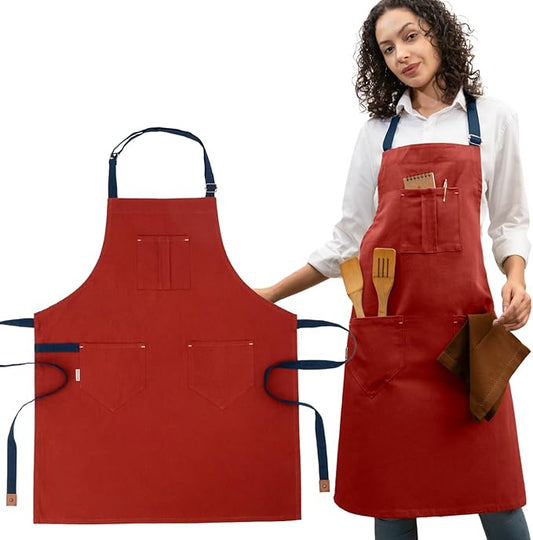 Cotton Canvas Apron for Women & Men – Adjustable Neck Strap & Waist Ties with Pockets