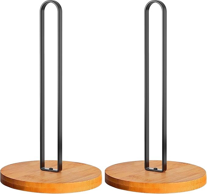 TONLEA Wooden Paper Towel Holder Countertop, Kitchen-Towel-Holder FreeStanding with Non-Slip Base for Bathroom Black-2PCS by TONLEA