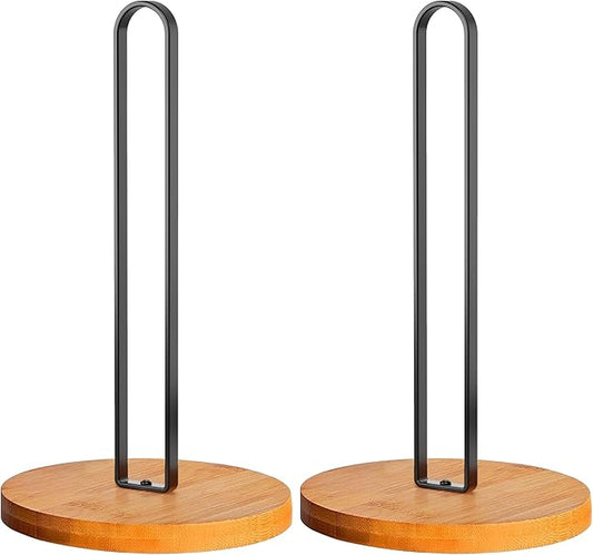 TONLEA Wooden Paper Towel Holder Countertop, Kitchen-Towel-Holder FreeStanding with Non-Slip Base for Bathroom Black-2PCS by TONLEA