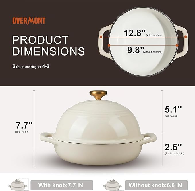 Overmont Enameled Cast Iron Bread Oven - 6QT Bread Dutch Oven for Sourdough Baking - Bread Pot with Dome Lid Cotton Potholders & Cookbook - Multi-Functional Bread Pan For Baking Frying Roasting - Image 5