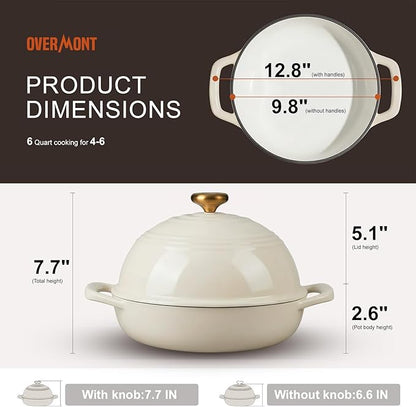 Overmont Enameled Cast Iron Bread Oven - 6QT Bread Dutch Oven for Sourdough Baking - Bread Pot with Dome Lid Cotton Potholders & Cookbook - Multi-Functional Bread Pan For Baking Frying Roasting - Image 5