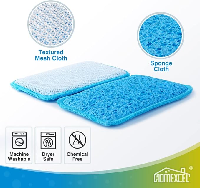 12 Pack Scrub & Wipe Cloths, Dual-Sided Sponges for Kitchen, All-Purpose Cloth for Dishes, Pots, Pans, Non-Stick Cookware, Countertops (Red, Yellow, Blue) - Image 3