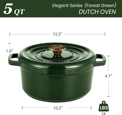 Overmont Enameled Cast Iron Dutch Oven - 5QT Pot with Lid Cookbook & Cotton Potholders - Heavy-Duty Cookware for Braising, Stews, Roasting, Sourdough Baking moss - Image 7