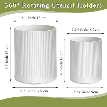 HOMQUEN 360° Rotating Utensil Holder, 6.3''+4.7'' Plastic Kitchen Utensil Holder for Countertop, Large Cooking Utensil Crocks for Kitchen Decor, Utensil Organizer for Spatula, Set of 2 (White) - Image 2
