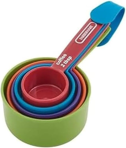 FARBERWARE 5-Piece Measuring Cup Set with Coffee Scoop, Durable Plastic Nesting Measuring Cups with Easy-Read Markings, BPA-Free, Dishwasher Safe by Farberware