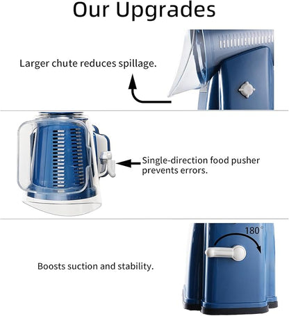 Upgrade Rotary Cheese Grater Shredder with Handle, Strong Suction Base, Multi-purpose Rotary Grater Slicer with 5 Interchangeable Blades for Ice, Vegetables, Fruit, Nuts with Blade Storage Box - Image 5