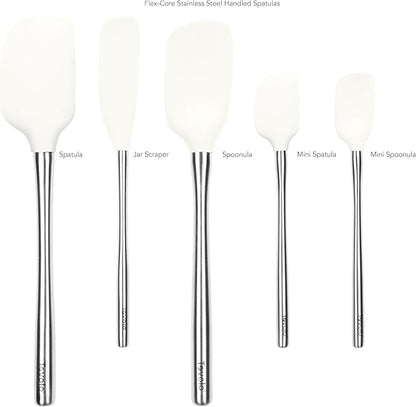 Tovolo Stainless Steel Handled Silicone Spatula Set of 5 White, Dishwasher Safe Kitchen Spatula Set for Cooking Baking, Non Toxic BPA Free Silicone Spatula set with Metal Steel Handle