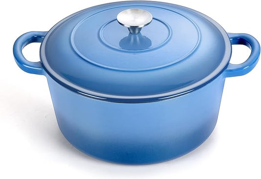 TeamFar 3qt Dutch Oven, Small Enameled Cast Iron Dutch Oven Pot with Lid, For Bread Baking/Stewing/Braising/Frying, Various Stoves & Oven Safe, Non-stick & Easy Clean, Blue by TeamFar