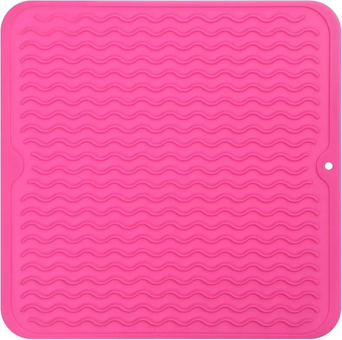 MicoYang Silicone Dish Drying Mat for Multiple Usage,Easy clean,Eco-friendly,Heat-resistant Silicone Mat for Kitchen Counter or Sink,Refrigerator or Drawer liner Rose M 12 inches x 12 inches by MicoYang
