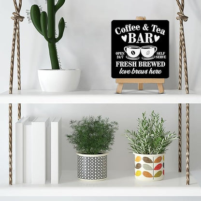 Coffee Tea Bar Decor, Coffee and Tea Bar Wood Sign with Easel Home Kitchen Desk Shelf Table Tiered Tray Decorations - Image 7