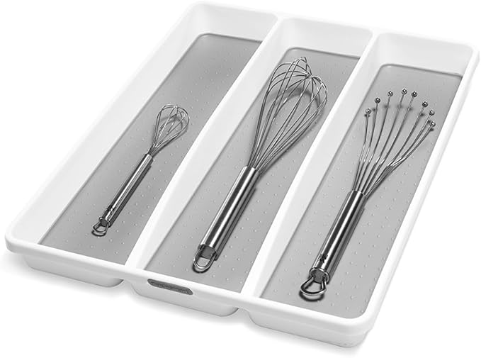 madesmart 3 Compartment Utensil Tray, Multi Purpose Storage Organizer, Non Slip Lining,Deep Storage for Ladles, Whisks & Serving Tools, for Drawers & Home Organization, White - Image 2