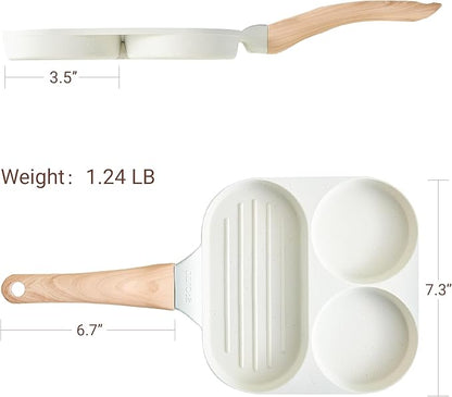 CAROTE Egg Pan Omelette Pan, 3-In-1 Divided Nonstick Grill Pan, Pancake Pan and Healthy Egg CookerSuitable for Gas Stove & Induction Cookware, White Granite - Image 2