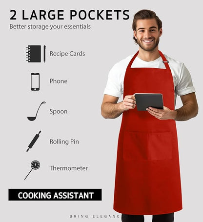 Syntus Apron for Men Women, Adjustable Cooking Kitchen Chef Aprons with 2 Pockets, Cotton/Polycotton/Polyester - Image 4