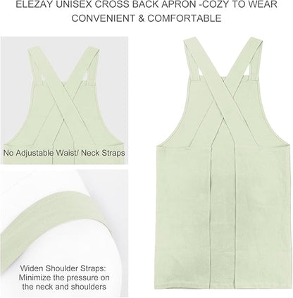 ELEZAY Aprons for Women with Pockets Plus Size Comfort Cross Back No Tie Cotton Linen Apron Pinafore
