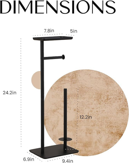 Day Moon™ - Toilet Paper Holder - Modern Roll Holder for Bathroom - 1 Pack - Free Standing - with Shelf, Black - Image 5