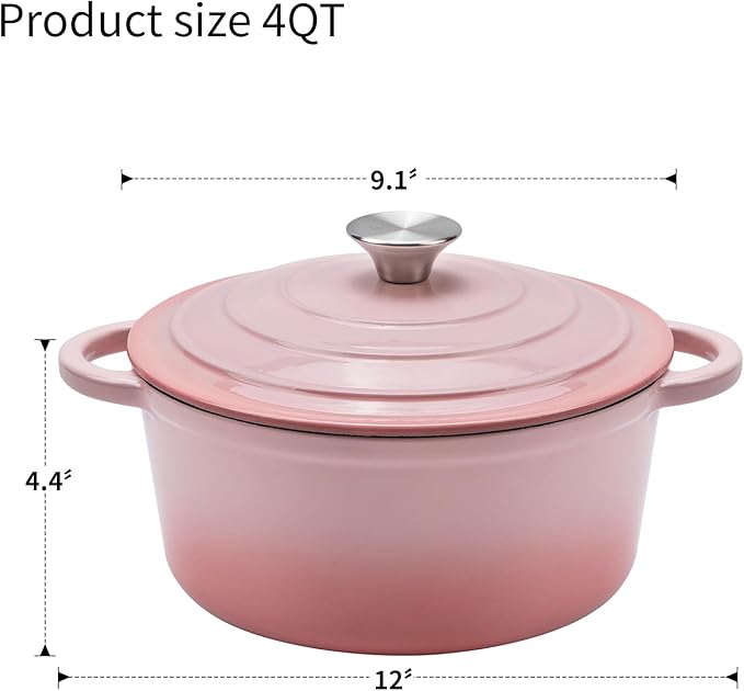 Enameled Cast Iron Dutch Oven - 4QT Pot with Lid,Oven Safe to 500°F,Heavy-Duty Cookware for Sourdough Bread Baking,Braising,Stews,Roasting Pink - Image 3