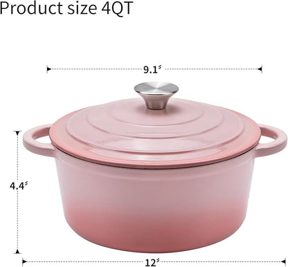 Enameled Cast Iron Dutch Oven - 4QT Pot with Lid,Oven Safe to 500°F,Heavy-Duty Cookware for Sourdough Bread Baking,Braising,Stews,Roasting Pink - Image 3