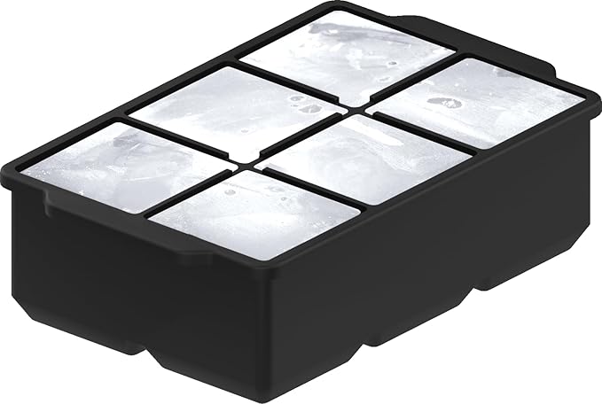 KitchFort Large Silicone Ice Cube Tray (2-Pack), Easy Release 2" Big Ice Cubes - Cocktail, Whiskey Ice Cubes Mold - Ice Trays for Freezer with Lid - Stackable Silicone Ice Tray - Black - Image 4