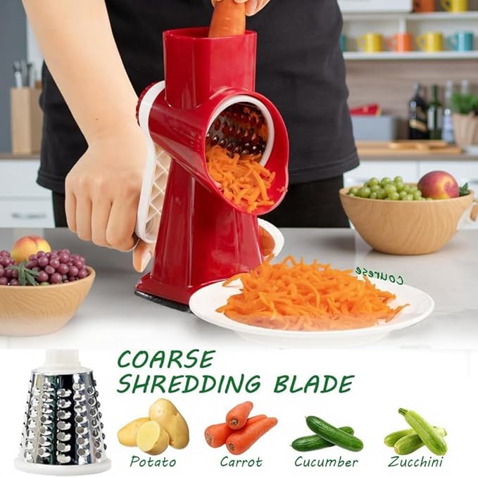 Cheese Grater with Handle, Multifunctional Manual Rotary Cheese Grater - Cheese Shredder Easily Chop Carrots, Potatoes, Vegetables and Fruits and Easy to Clean(red) - Image 6