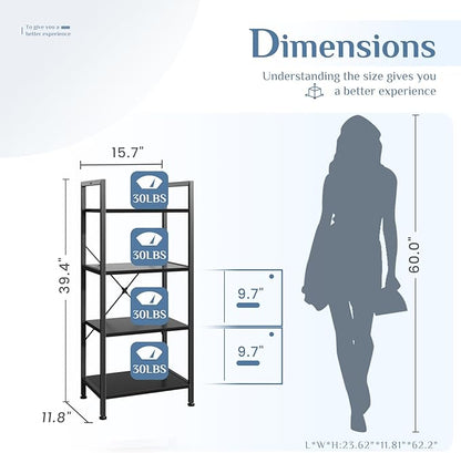 DUMOS 4 Tiers Bookshelf, Classical Book Shelf, Tall Display Shelves in Living Room/Home/Office, Storage Organizer for CDs/Books/Movies, Black - Image 3