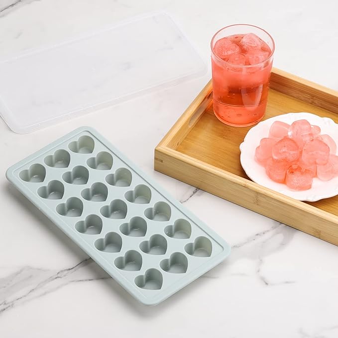 Heart Shaped Ice Cube Trays with Lid, Chocolate Mold, Easy Release Ice Trays, 21-Cavity Silicone Heart Molds for Ice Cubes, Gelatine, Baking and Candy - Image 4