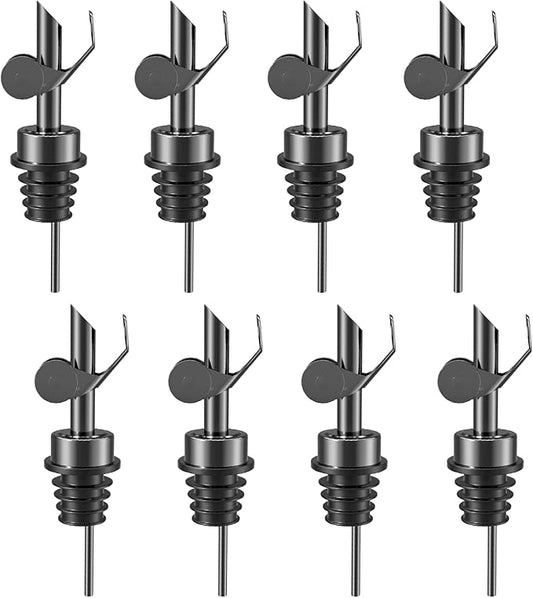 Olive Oil Dispenser Spout, Weighted Liquor Pour Spout, Syrup Dispenser Spout, Stainless Steel Automatic Pour Spouts for Liquor Bottles, Oil Bottles, Vinegar, Syrup and Alcohol 8 Pack Black